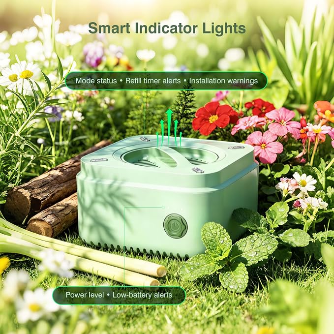 Long-Lasting Indoor/Outdoor Mosquito Repeller, Up to 240-Hour Refill, 15-Hour Rechargeable Battery, USB-C Powered for Continuous Use, Mosquito-Repelling Plant-Based Essential Oil Refill