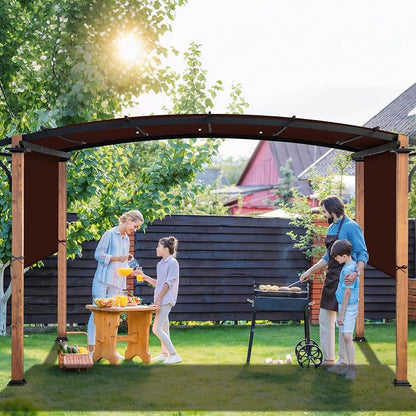 Waterproof Pergola Canopy Replacement Cover, 17' x 6.8',Brown | Waterproof polyester canopy with built-in drainage holes and adjustable tie straps for a secure fit in rain and wind.