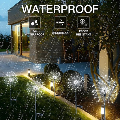 suddus Solar Garden Lights Outdoor Waterproof Decorative, 2Pack 150LED Firework Lights, Solar Fairy Lights for Yard, Garden, Party, Patio, Pathway, Flowerbed - White
