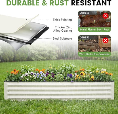 INNO STAGE Galvanized Raised Garden Bed Kits, 6x3x1ft Metal Raised Garden Beds Outdoor, Large Steel Raised Planter Bed with Gloves for Vegetables & Flowers Patio Ground Planter Box (White, 2PCS)
