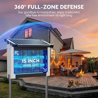Solar Bug Zapper Outdoor, Waterproof Mosquito Zapper Outdoor Solar Powered, 4500V Electric Bug Zapper Indoor w/Smart Light Sensor, Mosquito Trap Fly Zapper for Patio Kitchen Garage Yard Camping