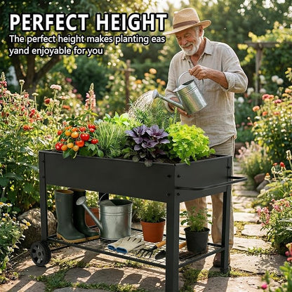 aboxoo Extra Large Outdoor Planter Raised Bed 49" L x 25" W x 31" H, Metal Box with Legs & Wheels, Elevated Garden Bed for Vegetables, Flowers, Herbs Patio