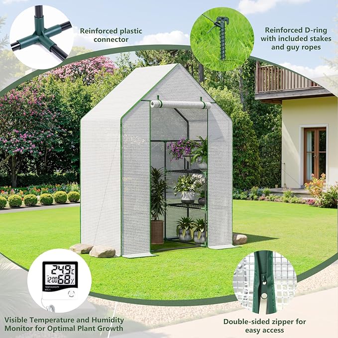 Greenhouse for Outdoors, Small Greenhouse, Walk-in Greenhouses with 3 Tiers 4 Shelves, PE Cover, Heavy Duty Plant Greenhouses for Garden and Backyard