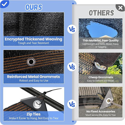 Riare 90% Black Shade Cloth- 6.5 x 13 FT Sunblock Garden Shade Cloth, Sun Shade Mesh Tarp with Reinforced Grommets for Greenhouse, Garden, Patio, Backyard, Plants, Pergola, Chicken Coop