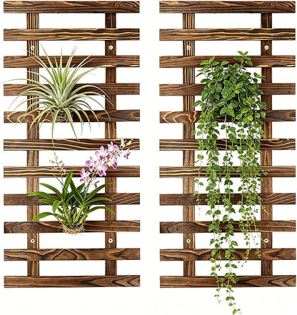 2 Pcs Wall Planter for Indoor Outdoor Plants - Wooden Wall Amounted Plant Holder for Hanging Pots, Vertical Pack Wood Garden Trellis for Climbing Plants Orchid Ivy Vine Rose Patio Home Decor, 23.62"