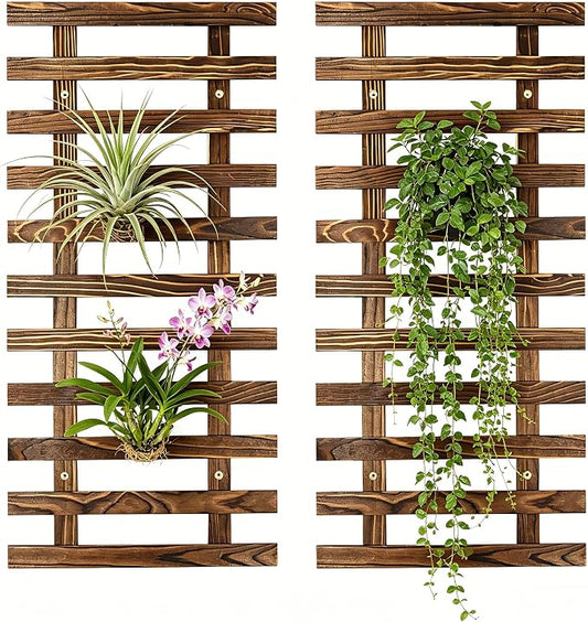2 Pcs Wall Planter for Indoor Outdoor Plants - Wooden Wall Amounted Plant Holder for Hanging Pots, Vertical Pack Wood Garden Trellis for Climbing Plants Orchid Ivy Vine Rose Patio Home Decor, 23.62"