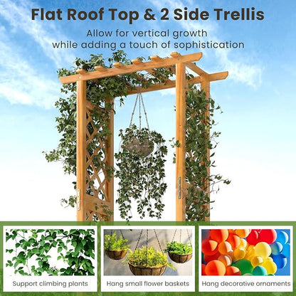 S AFSTAR Wooden Raised Garden Bed with Trellis, 60" Elevated Planter Box with Hanging Roof & Open-Ended Base for Climbing Vine Flower Herb Vegetable, Outdoor Plant Container for Patio & Yard