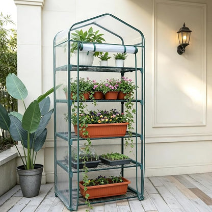 KOL 27x19x76 in PVC Cover 5-Tier Mini Greenhouse, Indoor Outdoor | Portable seed starter plant stand, winter orchid frost protection, apartment balcony patio