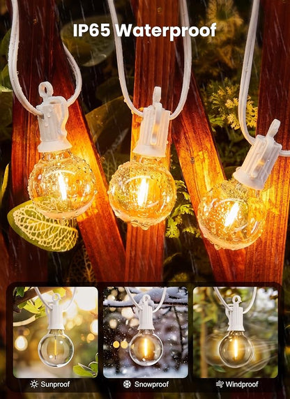 Brightown Outdoor String Lights, 50FT 25 G40 Bulbs Shatterproof Patio Lights, IP65 Waterproof Dimmable Hanging Connectable Globe LED Outdoor Lights for Backyard, Bistro, Porch, Deck, Balcony, White