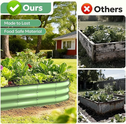 Raised Garden Bed 6×3×1 FT, Galvanized Raised Planter Box, Oval Vegetable Planting Container with Edge Trim, Fruit Green for Backyard Fence Line Side Yard Family Gardening