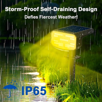 JEJOT Solar Lights Outdoor Waterproof IP65, Super Bright LED, 3000K 2 Lighting Modes, Solar Powered Yard Garden Solar Spot Lights for Outside Landscape Auto On/Off -2 Pack