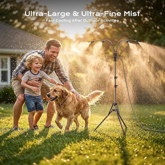Portable 4 Gallon Misting System with 15000mAh Rechargeable Pump, Stand, 33FT Hose – Powerful Outdoor Water Bucket Misters for Outside Patio Cooling, Backyard, Canopy, Sports, Greenhouse, Camping