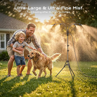 Portable 4 Gallon Misting System with 15000mAh Rechargeable Pump, Stand, 33FT Hose – Powerful Outdoor Water Bucket Misters for Outside Patio Cooling, Backyard, Canopy, Sports, Greenhouse, Camping