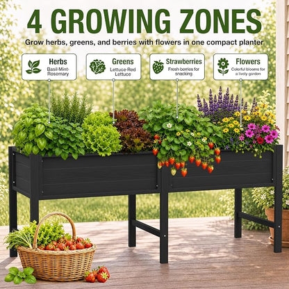 YEFU 72" Large Raised Garden Bed, Wood-Look HIPS 6ft Extra Large Bed, Black | Extra Large Garden Bed for Backyard Growing, 6ft Design, Wood-Look HIPS, Drainage, 770 lbs High Capacity Support