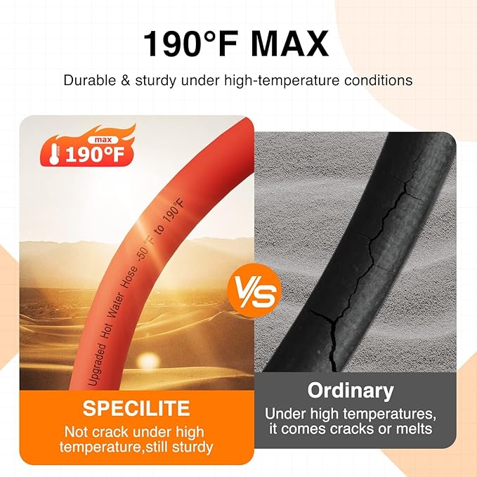 SPECILITE 3/4" Hot/Cold Garden Water Hose 75ft, -50℉-190℉,Flexible & Lightweight With 3/4" Brass Fittings for Yard, Outdoor, Farm, Red