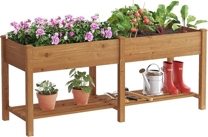 Raised Garden Bed with Legs Elevated Wooden Planter Box Stand Large Planter Stand Box for Fruits Vegetables Flowers with Divider with Bag- 72 * 24 * 30.5IN（Brown）