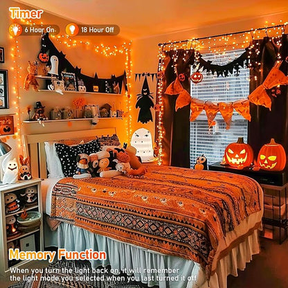 JMEXSUSS 150 LED Orange Halloween Lights Indoor Outdoor, Connectable Christmas String Lights Indoor Plug in, 8 Modes Orange Lights for Halloween Fireplace Tree Bedroom Party Decor