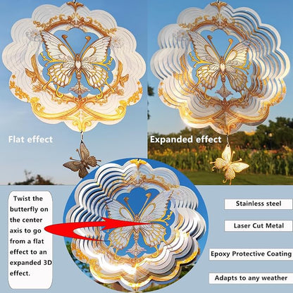 DJUAN Butterfly Stainless Steel Wind Spinners- Butterfly Gifts for Women Mom Grandma Wife, 12 inch Hanging Wind Spinner for Yard Garden Outdoor Decor,Birthday Gift for Mother's Day Christmas