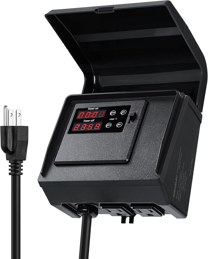 SURAIELEC Infinite Cycle Pool Timer for Above Ground Pools, Plug-in Digital Cycle Timer with Dual Outlets, 15A 125V 1HP, Weatherproof Outdoor Timers for Pool Pumps, Salt Systems, Irrigation Equipment