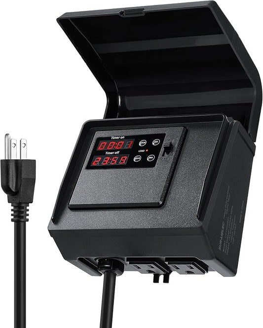 SURAIELEC Infinite Cycle Pool Timer for Above Ground Pools, Plug-in Digital Cycle Timer with Dual Outlets, 15A 125V 1HP, Weatherproof Outdoor Timers for Pool Pumps, Salt Systems, Irrigation Equipment