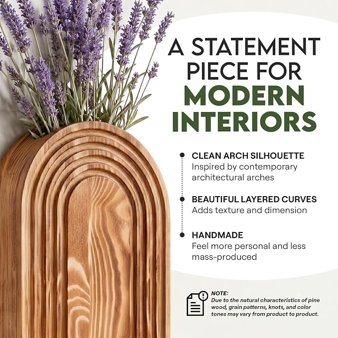 Wooden Wall Planter Vase Set of 2 - Natural Wood Wall Vases for Flowers & Decor - Wall Decor Farmhouse Walls Art for Hallway, Entryway, Bathroom, Living Room