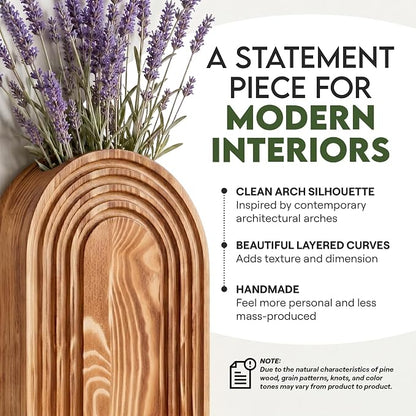Wooden Wall Planter Vase Set of 2 - Natural Wood Wall Vases for Flowers & Decor - Wall Decor Farmhouse Walls Art for Hallway, Entryway, Bathroom, Living Room