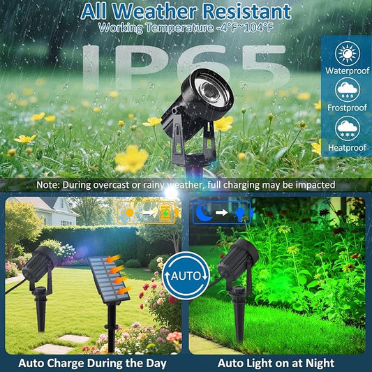 T-SUNUS Green Solar Spot Lights Outdoor 2 Pack, Separated Solar Panel with 9.8ft Cable, Adjustable Solar Landscape Spotlights IP65 Waterproof Auto On/Off for Yard Garden Tree Driveway Patio