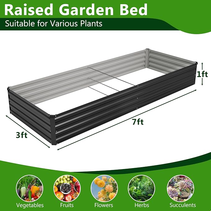 2PCS 7x3x1ft Galvanized Raised Garden Bed Kit,Metal Planter Box for Vegetables,Flowers,Herbs Durable Rust-Resistant Patio Gardening Beds,Black
