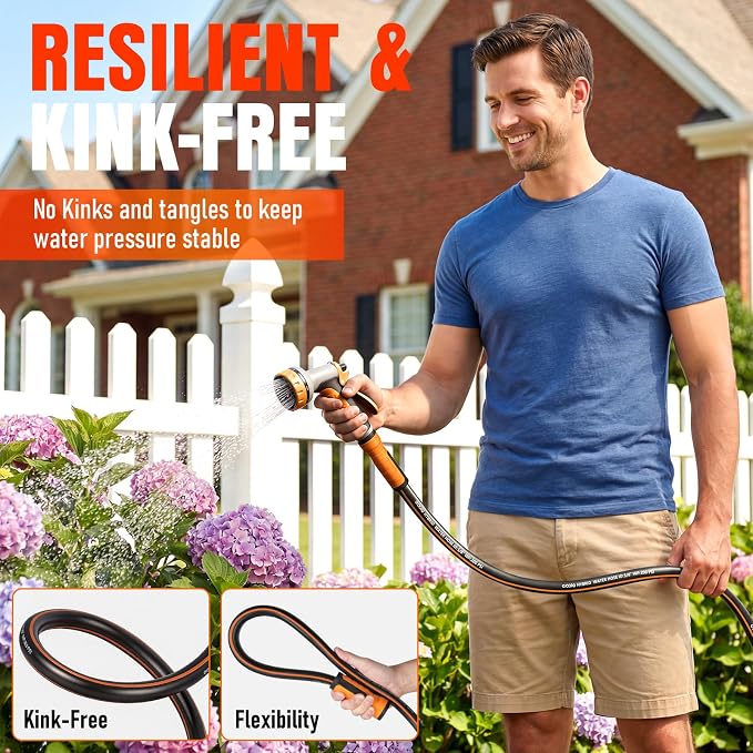 Short Garden Hose 10 ft x 5/8", Heavy Duty Small Flexible Water Hose, Kink Resistant Lightweight Hybrid Hose, Leakproof Yard Hose with Male to Female Fittings