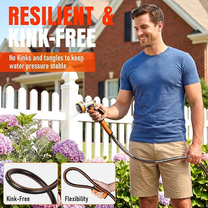 Garden Hose 3ft x 5/8", Heavy Duty Water Hose, Flexible and Durable, Kink Resistant Lightweight Hybrid Hose, Leakproof Yard Hose with Male to Female Fittings