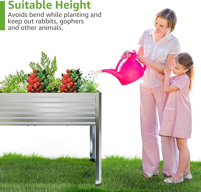 Galvanized Raised Garden Bed with Legs, 72×24×32in Large Metal Elevated Raised Planter Box with Drainage Holes for Backyard, Patio, Balcony, 700lb Capacity