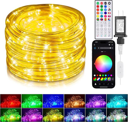 33FT Color Changing Rope Lights Outdoor, Waterproof 100 LED String Light Plug In with Remote & APP Control, Smart 16 Million Colors Music Sync Twinkle Fairy Lighting for Outside Indoor Bedroom