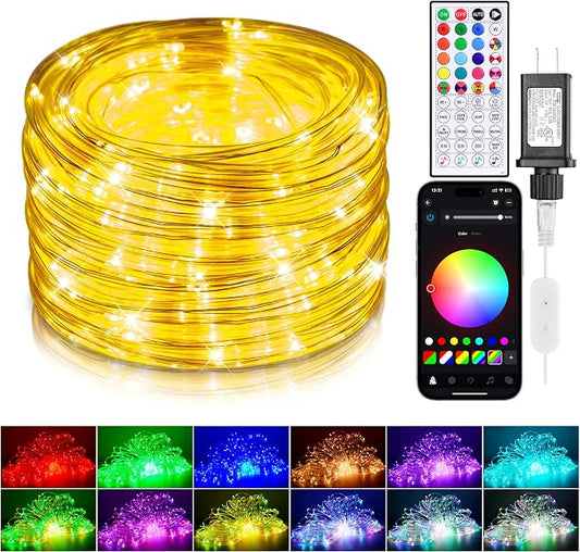 33FT Color Changing Rope Lights Outdoor, Waterproof 100 LED String Light Plug In with Remote & APP Control, Smart 16 Million Colors Music Sync Twinkle Fairy Lighting for Outside Indoor Bedroom