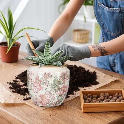 LemonRoad 7 Inch Large Vintage Ceramic Planter with Drainage Holes Ice Crackle Flower Vase Flower Pot with Farmhouse Rose Pattern for Indoor Outdoor Plants Garden Home Kitchen Office Shelf Decor