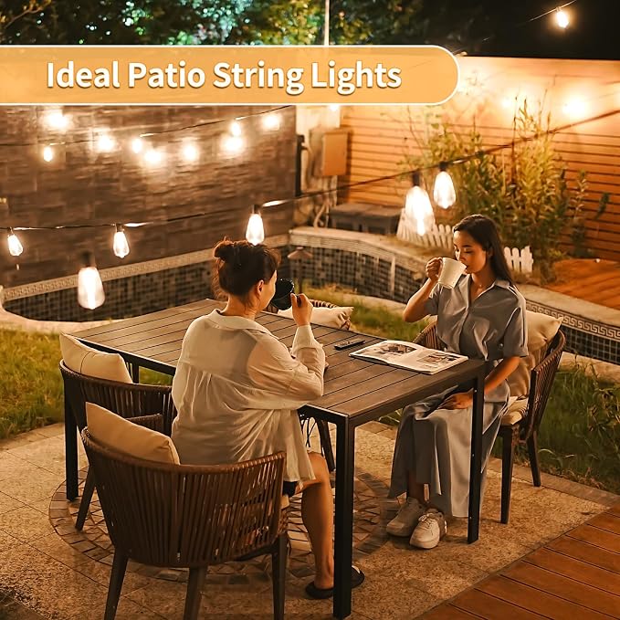 SANBEN Outdoor String Lights-50ft 25+1 ST38 Bulbs Patio Lights with Remote | Dimmable & Timer, IP65 Waterproof & Shatterproof, 24V Low-Voltage LED Lights for Outside Deck Garden Backyard Porch Party