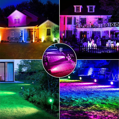 Cly Solar 6 in 1 RGB Spotlights Outdoor Garden, 10 Colors 12 Modes Solar Garden Floodlight Landscape Spotlights IP66 Waterproof 59.06ft Cable Spike Light for Lawn, Patio, Balcony