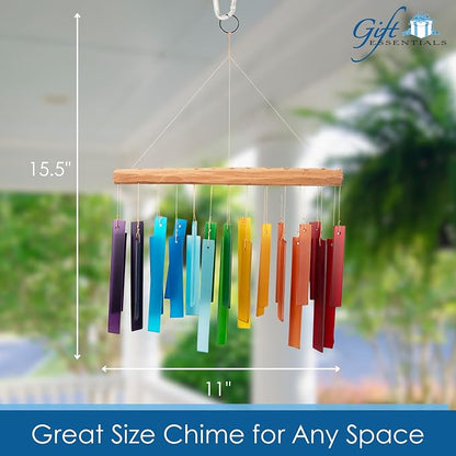 Blue Handworks Color Spectrum Glass and Driftwood Chime | Sandblasted Glass and Found Wood Hand Crafted Wind Chime