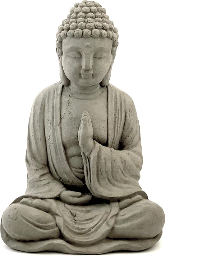 Blessing Buddha Statue: Durable Solid Stone with Distressed Texture. Unique Home Décor, Garden Accent. Sealed for Outdoors. Handcrafted USA. (Antique/Gray)