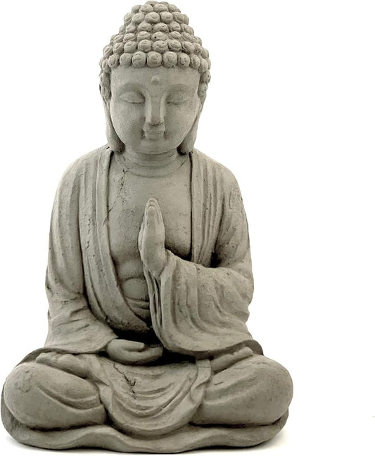 Blessing Buddha Statue: Durable Solid Stone with Distressed Texture. Unique Home Décor, Garden Accent. Sealed for Outdoors. Handcrafted USA. (Antique/Gray)