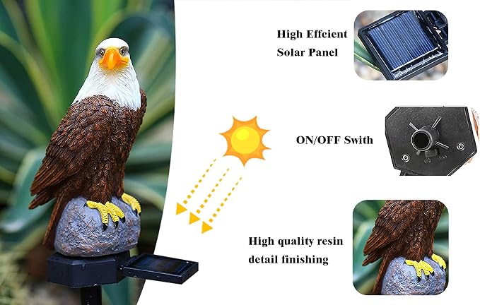 Eagle Figurine Garden Solar Stake Light Solar Eagle Lights Outdoor Decorative Bright Light Eagle Statue for Garden, Lawn, Patio, Yard Decoration.