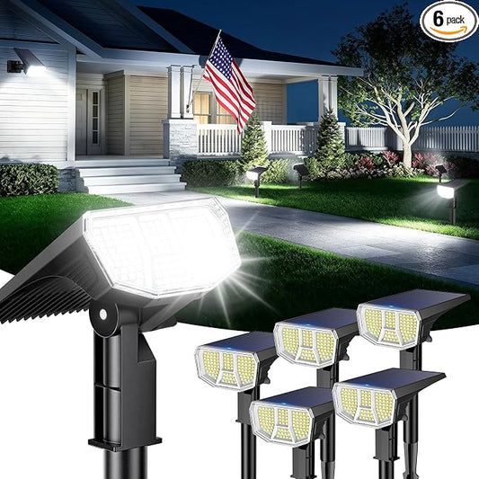 LETMY 6 Pack Solar Spot Lights Outdoor, 104 LED Solar Spotlights, IP65 Waterproof Solar Powered Outdoor Lights, Auto On/Off, Solar Lights Outdoor for Yard, Garden, Patio, Wall, Tree & Flag, Cool White
