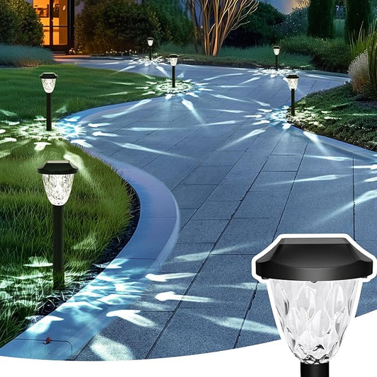 GIGALUMI 16 Pack Solar Outdoor Lights, Bright Solar Pathway Lights with Great Pattern, Waterproof Auto On/Off Light for Outside Garden Walkway Driveway Lawn Pathway