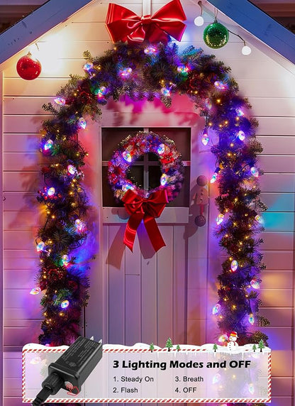 C9 LED Christmas Lights Outdoor, 45 Ft C9 String Lights with 40 Shatterproof LED Bulbs, 3 Light Mode, Connectable Waterproof Christmas Tree Lights for Outside Indoor Holiday Garden Decor, Multicolor