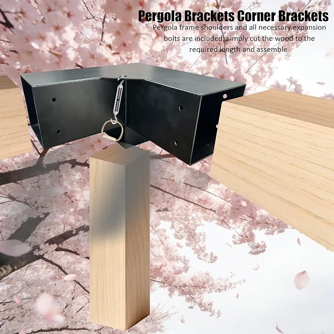 2PC 3-Way Pergola Bracket Kit, Pergola Kits to Build Yourself | 4x4 Corner Brackets for Wood for Wood Beams, Corner Brackets for Do It Yourself Pergola Kits Outdoor Gazebo Patio Log Cabin