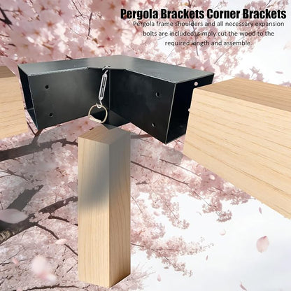 2PC 3-Way Pergola Bracket Kit, Pergola Kits to Build Yourself | 4x4 Corner Brackets for Wood for Wood Beams, Corner Brackets for Do It Yourself Pergola Kits Outdoor Gazebo Patio Log Cabin