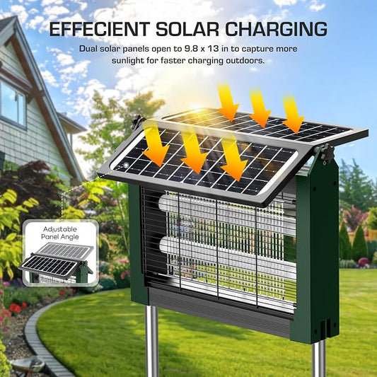 Solar Bug Zapper Outdoor with Dual Solar Panels, PhatroyYee 4500V Cordless Waterproof Mosquito Zapper, Auto On/Off, USB-C & Solar Powered Electric Fly Zapper Trap Killer for Patio Backyard RV Camping