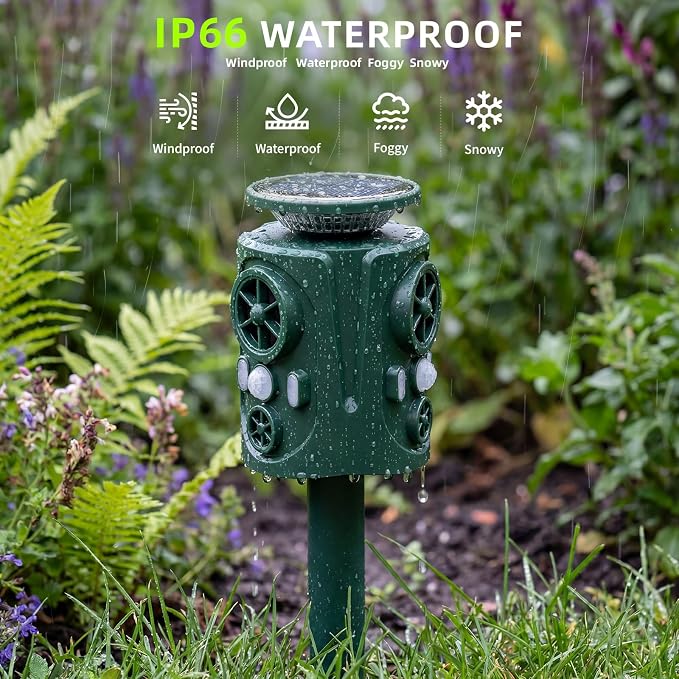 Solar Ultrasonic Animal Repeller Outdoor: 360° Motion Activated Animal Deterrent, Solar Powered Dog Cat Raccoon Deer Squirrel Repellent, Waterproof IP66 PIR Sensor for Yard Garden Farm