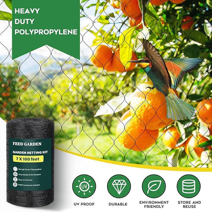 FEED GARDEN Garden Netting 7FT x 25FT for Raised Beds, Heavy Duty Bird Netting & Deer Fence with 3/4 Inch Mesh, UV Resistant Garden Cover for Strawberries, Vegetables, Flowers and Garden Plants
