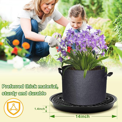 P Polerden 4 Pack Self Watering Fabric Pot Base 14 inch, Auto Pots Fit for 5 Gallon Grow Bags, Auto Watering Plant Saucer for Fabric Planters Plant Saucers Flower Pot Tray, 3 Year Warranty