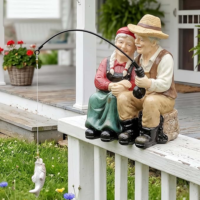 Couple Statues Outdoor, Timeless Moments for A Lifelong Partnership, Pond Ornaments, Poolside Garden Decor, Koi Fish Pond, Unique Fisherman Gifts